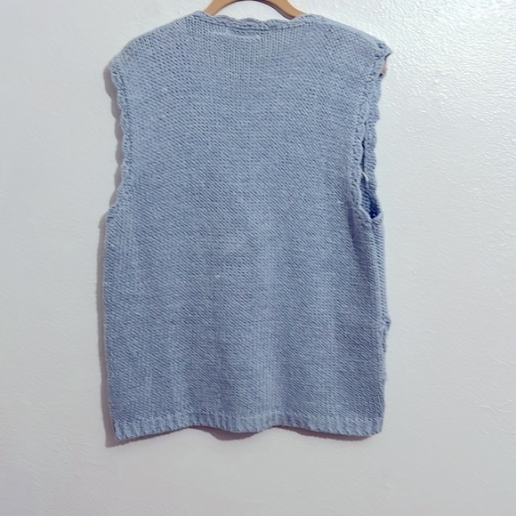 Vintage Cottage Core Grandma Hand Made  Blue Sweater Vest  Floral Embroidery - Picture 6 of 7